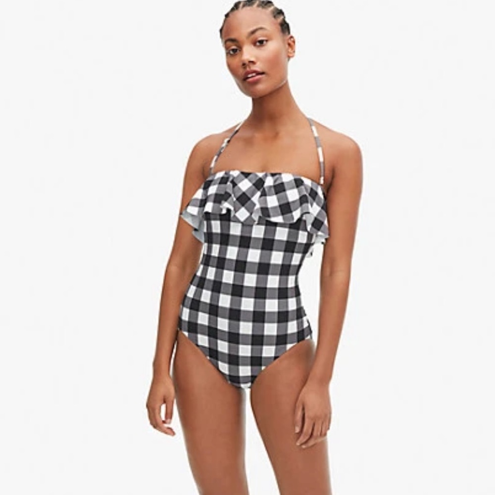 Kate Spade Ruffle Plaid Bandeau Underwire One Piece Swimsuit Size Small - Picture 11 of 12